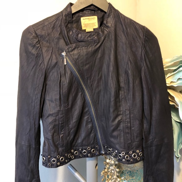 Alpinestars Jackets & Coats Alpinestars Navy Leather Moto Jacket